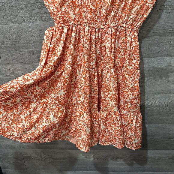 BAND OF THE FREE Size Small Floral Faux Wrap Dress Orange Beige - Picture 10 of 12